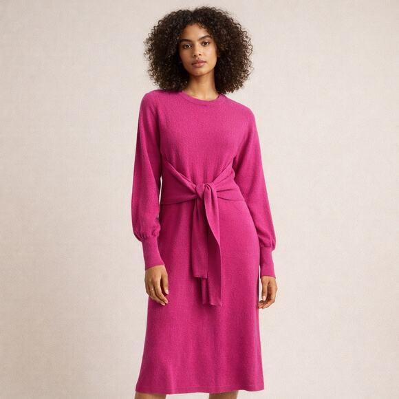 Ted Baker Essya Slouchy Tie Front Knit Midi Dress Cashmere Blend NWT